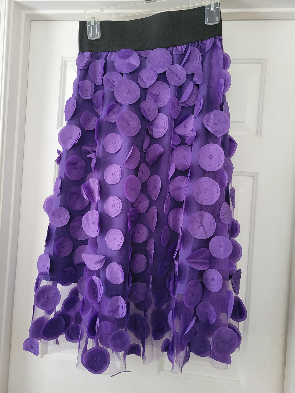 Purple Floral Appliqué Tulle Midi Skirt